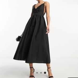 ASOS DESIGN parachute plunge midi dress in black